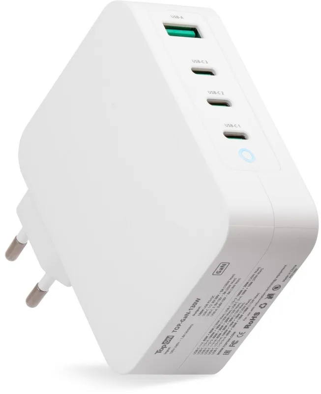 Блок питания TopON TOP-GaN-130W автоматический 130W 5V-20V 5A 4xUSB от бытовой электросети LED индикатор