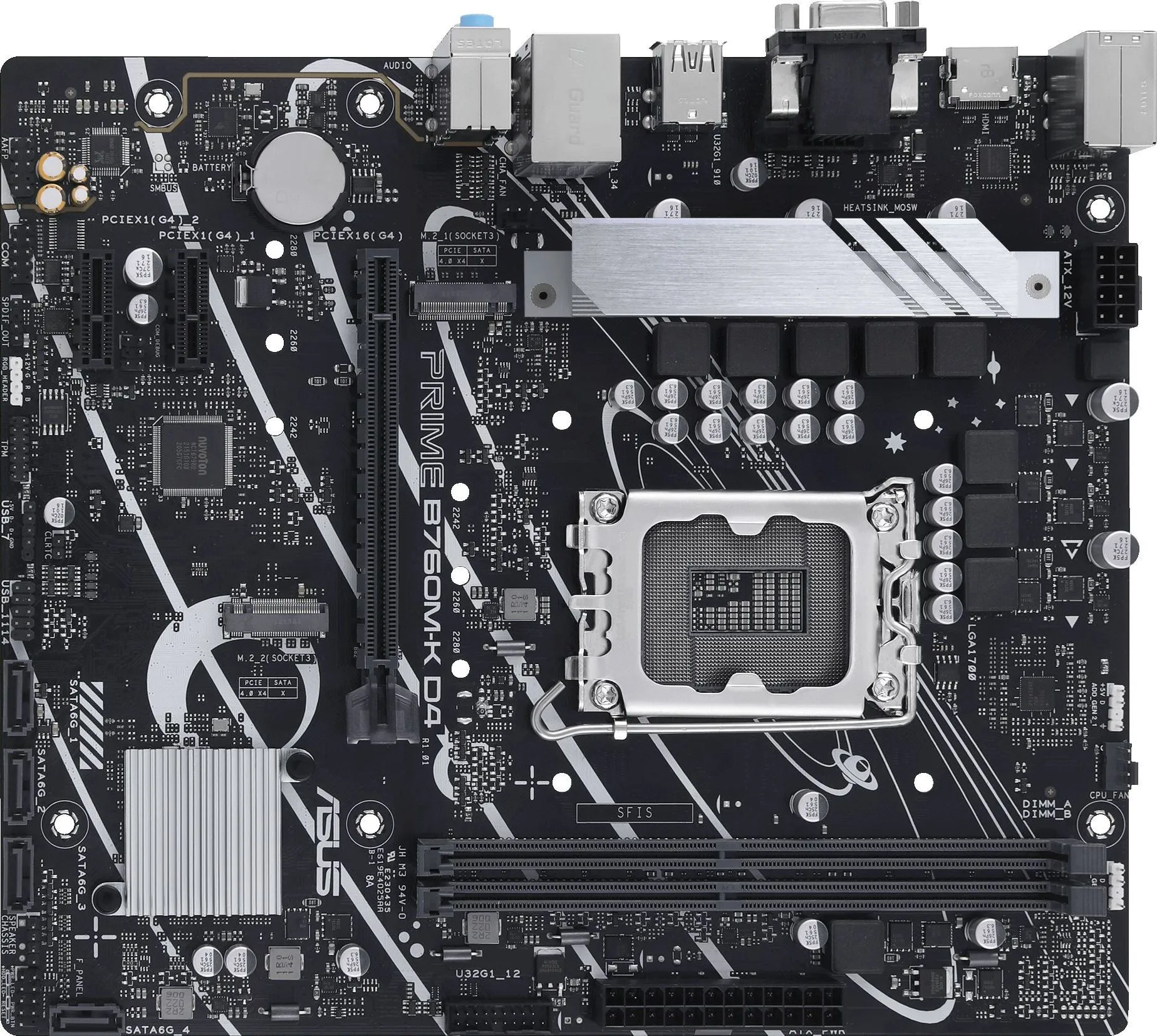 Материнская плата ASUS PRIME B760M-K D4, LGA1700, B760, 2*DDR4, HDMI+VGA, 4xSATA3 + RAID, M2, Audio, Gb LAN, USB 3.2, USB 2.0, mATX; 90MB1DS0-M0EAY0