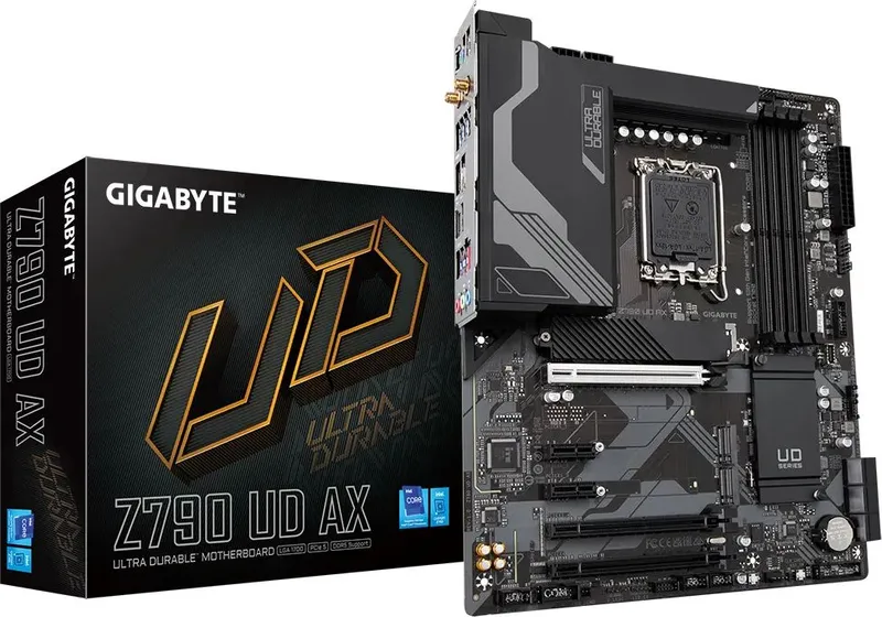 Материнская плата GIGABYTE Z790 UD AX, LGA1700, Z790, 4*DDR5, DP+HDMI,  6 SATA 6 Гб/с, M2, Audio, Gb LAN, USB 3.2, USB 2.0, Type-C, ATX