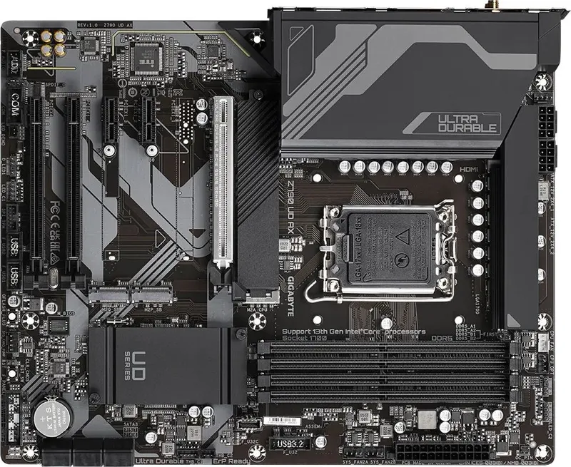 Материнская плата GIGABYTE Z790 UD AX, LGA1700, Z790, 4*DDR5, DP+HDMI,  6 SATA 6 Гб/с, M2, Audio, Gb LAN, USB 3.2, USB 2.0, Type-C, ATX