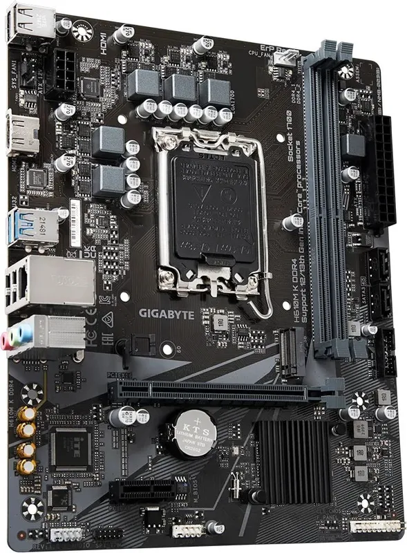 Материнская плата GIGABYTE H610M K DDR4, LGA1700, H610, 2*DDR4, HDMI,  2 SATA 6 Гб/с, M2, Audio, Gb LAN, USB 3.2, USB 2.0, mATX