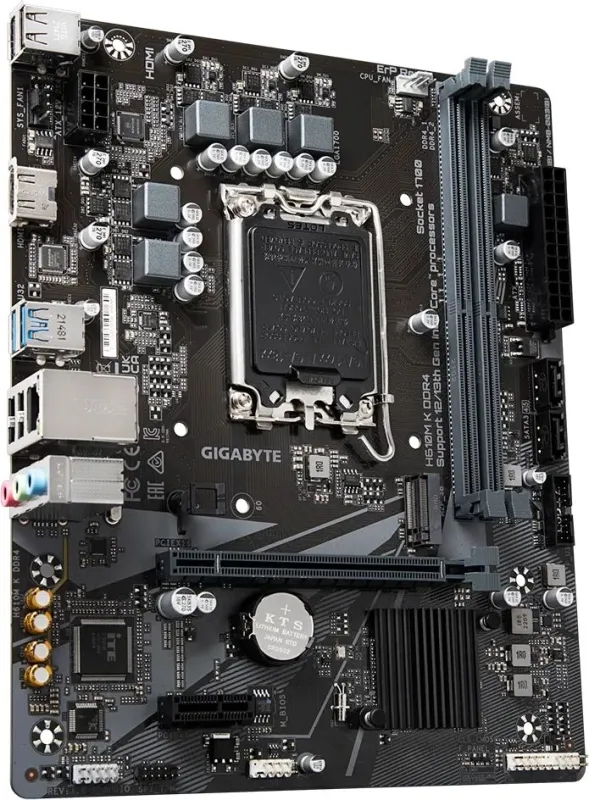 Материнская плата GIGABYTE H610M K DDR4, LGA1700, H610, 2*DDR4, HDMI,  2 SATA 6 Гб/с, M2, Audio, Gb LAN, USB 3.2, USB 2.0, mATX