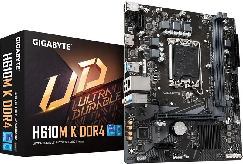 Материнская плата GIGABYTE H610M K DDR4, LGA1700, H610, 2*DDR4, HDMI,  2 SATA 6 Гб/с, M2, Audio, Gb LAN, USB 3.2, USB 2.0, mATX