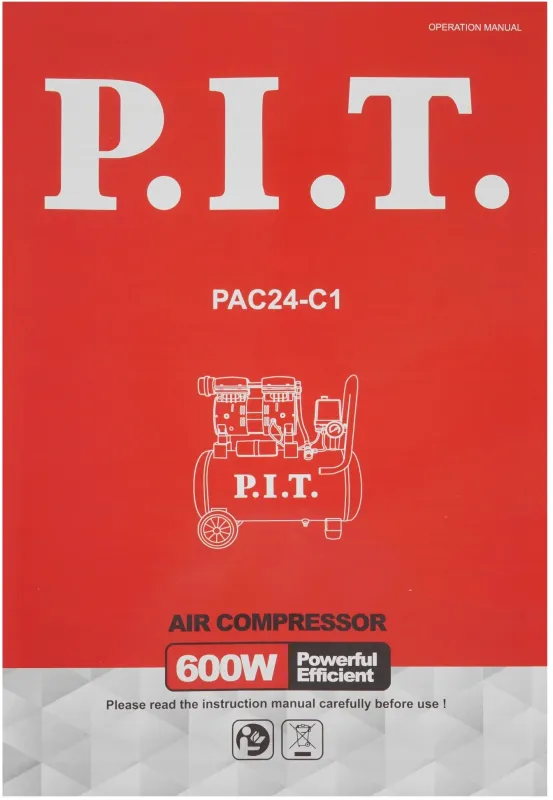 Компрессор поршневой P.I.T. PAC24-C1 безмасляный 110л/мин 24л 600Вт черный/красный