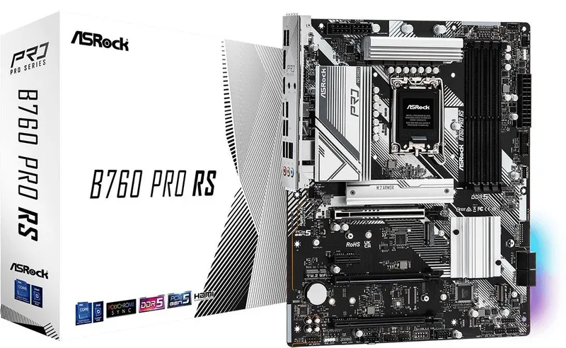 Материнская плата ASROCK B760 PRO RS, LGA1700, B760, 4*DDR5, HDMI+DP, 4xSATA3 6.0 (RAID), M.2 Socket, 4xUSB 3.2, 2xUSB2.0, Type-C, ATX; 90-MXBKS0-A0UAYZ