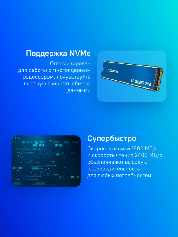 Твердотельный накопитель ADATA LEGEND 710 M.2 PCIe 3.0 x4 1TB 2400/1800 COLOR BOX