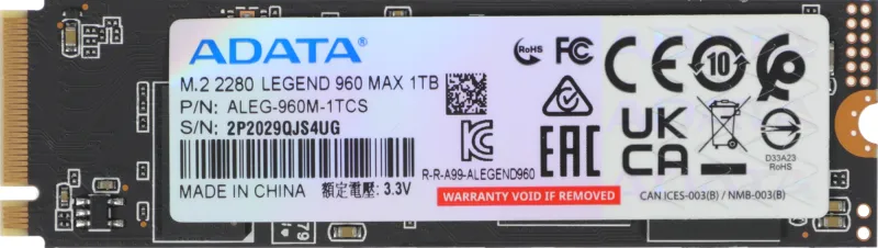 Твердотельный накопитель ADATA LEGEND 960 MAX M.2 PCIe 3.0 x4 1TB 7400/6000 COLOR BOX