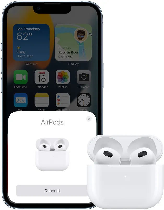Гарнитура вкладыши Apple AirPods 3 A2565,A2564,A2897 белый беспроводные bluetooth в ушной раковине (MPNY3AM/A)