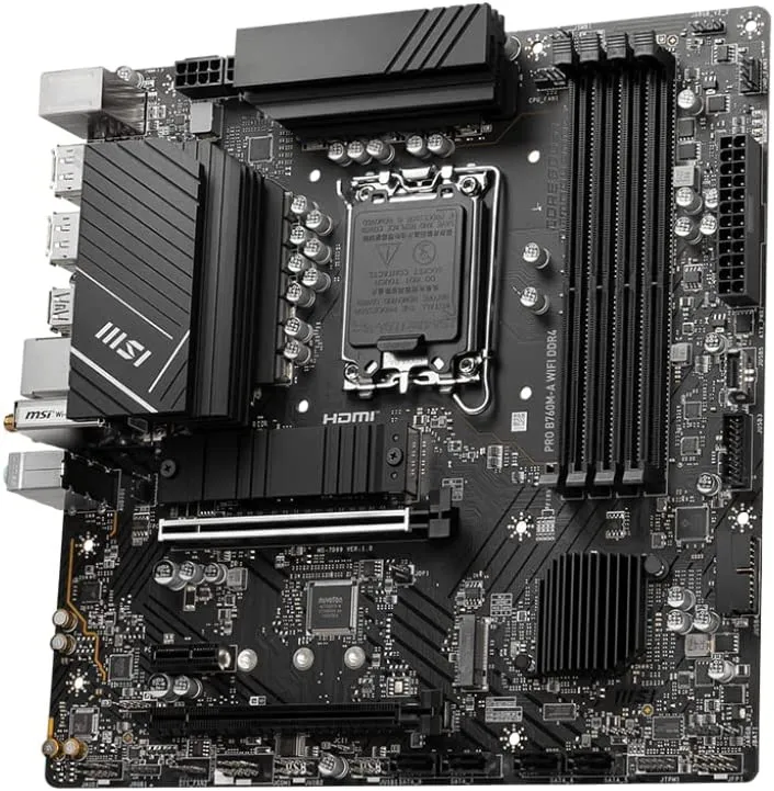 Материнская плата MSI PRO B760M-A WIFI DDR4 Soc-1700 Intel B760 4xDDR4 mATX AC`97 8ch(7.1) 2.5Gg+HDMI+DP