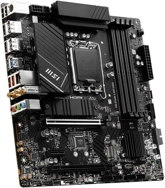 Материнская плата MSI PRO B760M-A WIFI DDR4 Soc-1700 Intel B760 4xDDR4 mATX AC`97 8ch(7.1) 2.5Gg+HDMI+DP