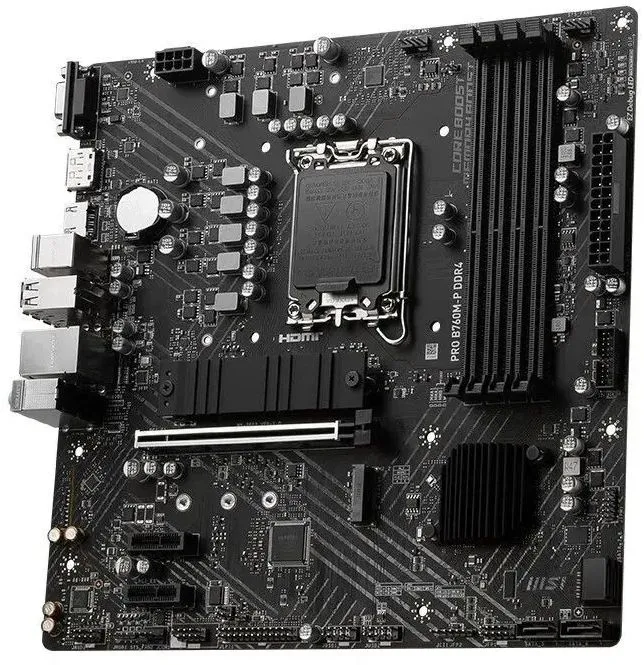 Материнская плата MSI PRO B760M-P DDR4 s1700, Intel B760, 4xDDR4, PCI-Ex16, 4SATA3, 7.1-ch, GLAN, 3 USB 3.2, 1 USB Type-C, VGA, HDMI, DP, mATX, RTL