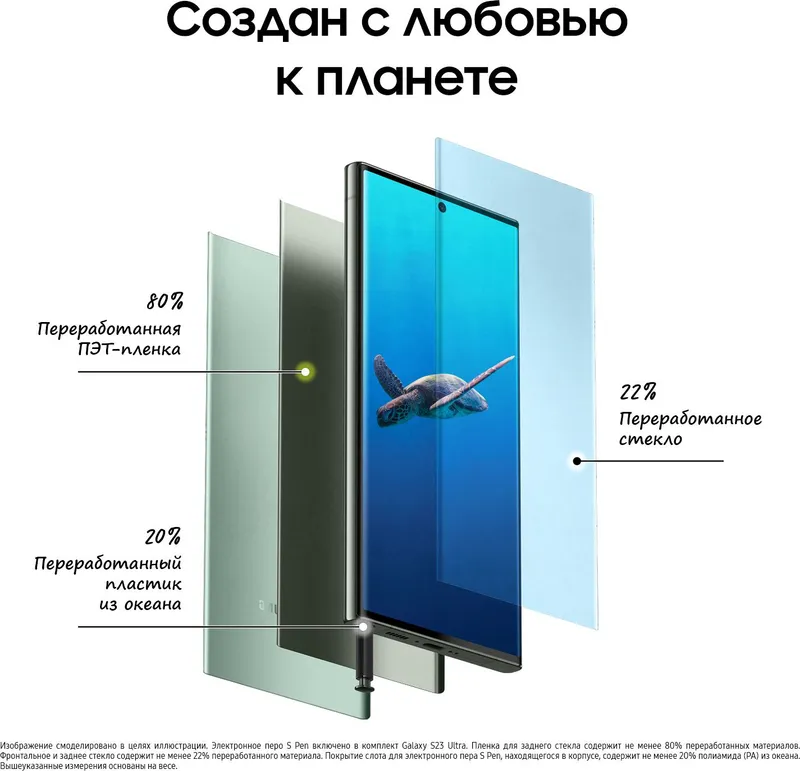 Смартфон Samsung SM-S918B Galaxy S23 Ultra 5G 256Gb 12Gb зеленый моноблок 3G 4G 2Sim 6.8" 1440x3088 Android 13 200Mpix 802.11 a/b/g/n/ac/ax NFC GPS GSM900/1800 GSM1900 TouchSc Protect