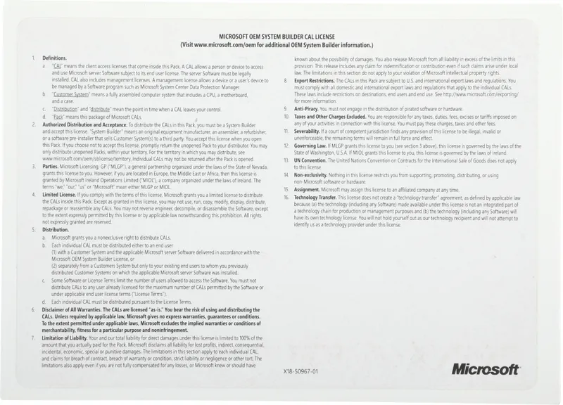 ПО Microsoft Windows Server CAL 2022 English 1pk DSP OEI 5 Clt Device CAL (R18-06430)