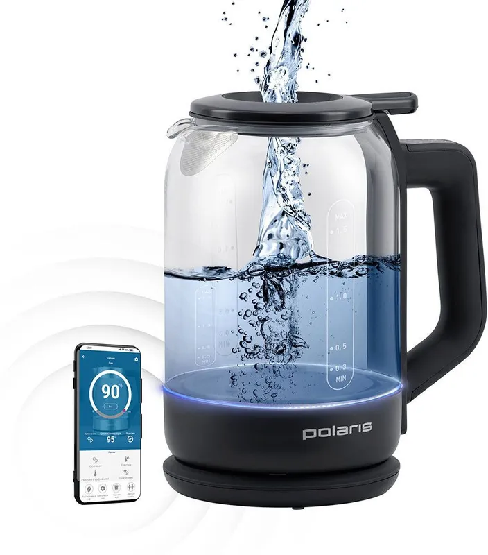 Чайник электрический Polaris PWK 1712CGLD WIFI IQ Home 1.5л. 2150Вт черный корпус: стекло/пластик (PWK 1712CGLD)