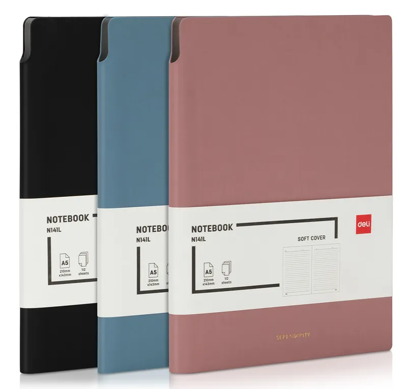 Блокнот Deli EN141LPINK A5 210х143мм искусст. кожа 112л линейка мягкая обложка розовый