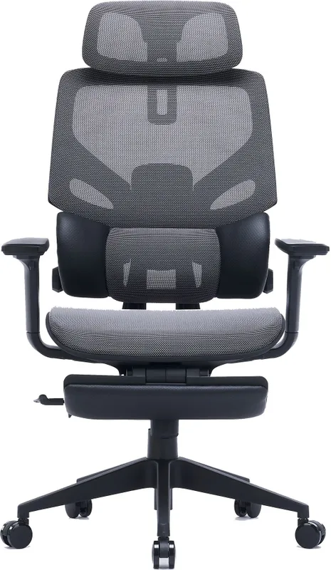 Кресло Cactus CS-CHR-MC01-GY серый сет./эко.кожа с подголов. крестов. пластик подст.для ног