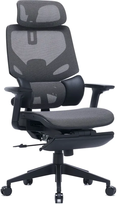 Кресло Cactus CS-CHR-MC01-GY серый сет./эко.кожа с подголов. крестов. пластик подст.для ног