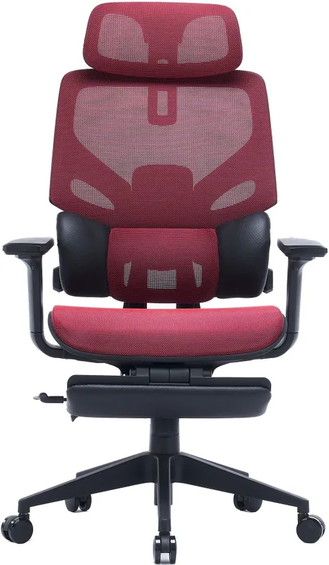 Кресло Cactus CS-CHR-MC01-RD красный сет./эко.кожа с подголов. крестов. пластик подст.для ног