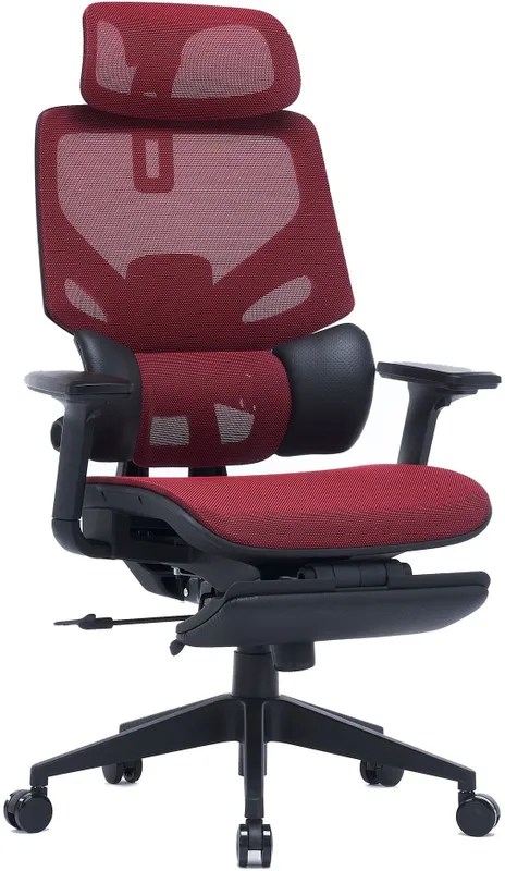 Кресло Cactus CS-CHR-MC01-RD красный сет./эко.кожа с подголов. крестов. пластик подст.для ног