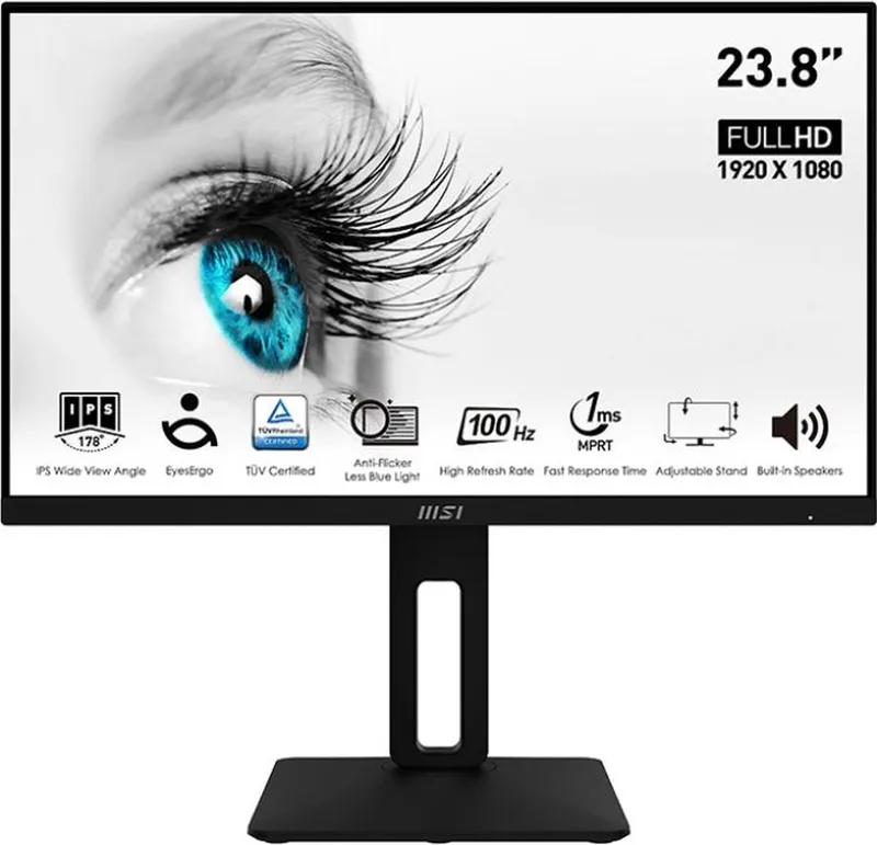 Монитор MSI PRO MP242AP 23.8" 16:9 FHD(1920x1080) IPS Flat,1ms(MPRT),1000:1,100M:1,300nit,178/178,HDMI 1.4,DP 1.2,VGA(D-Sub),Speaker,Tilt,Swivel,Height,Pivot,VESA,100Hz,Black,1y war-ty