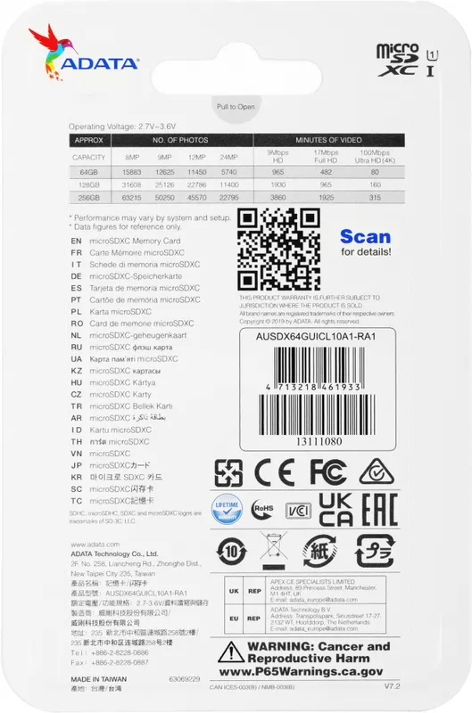 Флеш карта microSDXC 64GB A-Data AUSDX64GUICL10A1-RA1 Premier Pro + adapter