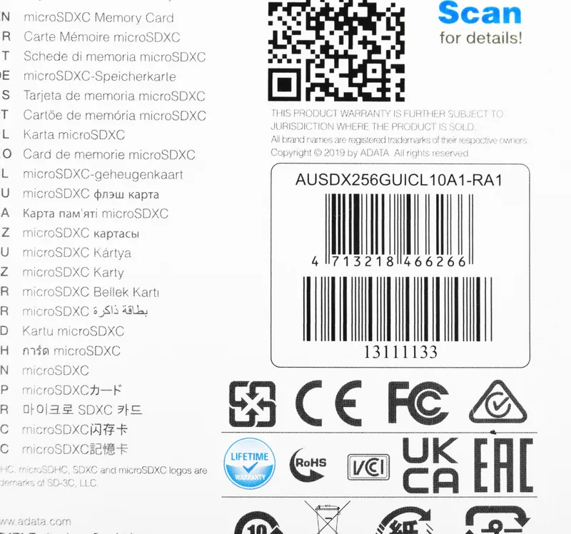 Флеш карта microSDXC 256GB A-Data AUSDX256GUICL10A1-RA1 Premier Pro + adapter