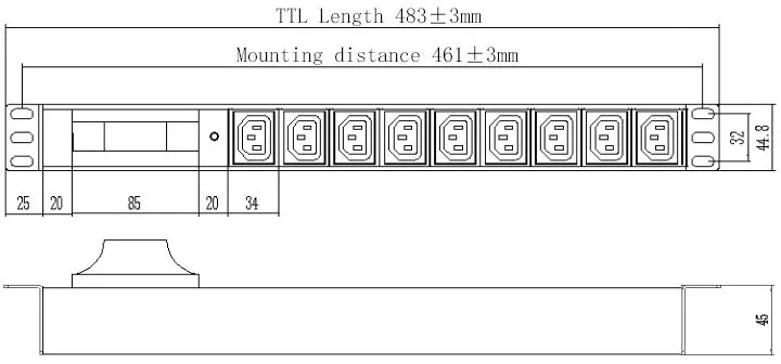 Аксессуар к источникам бесперебойного питания Блок распределения питания Powercom PDU-16AH9-9C3-1P-C20 9*C13, 16A, 1U, 1ph, (1918831)
