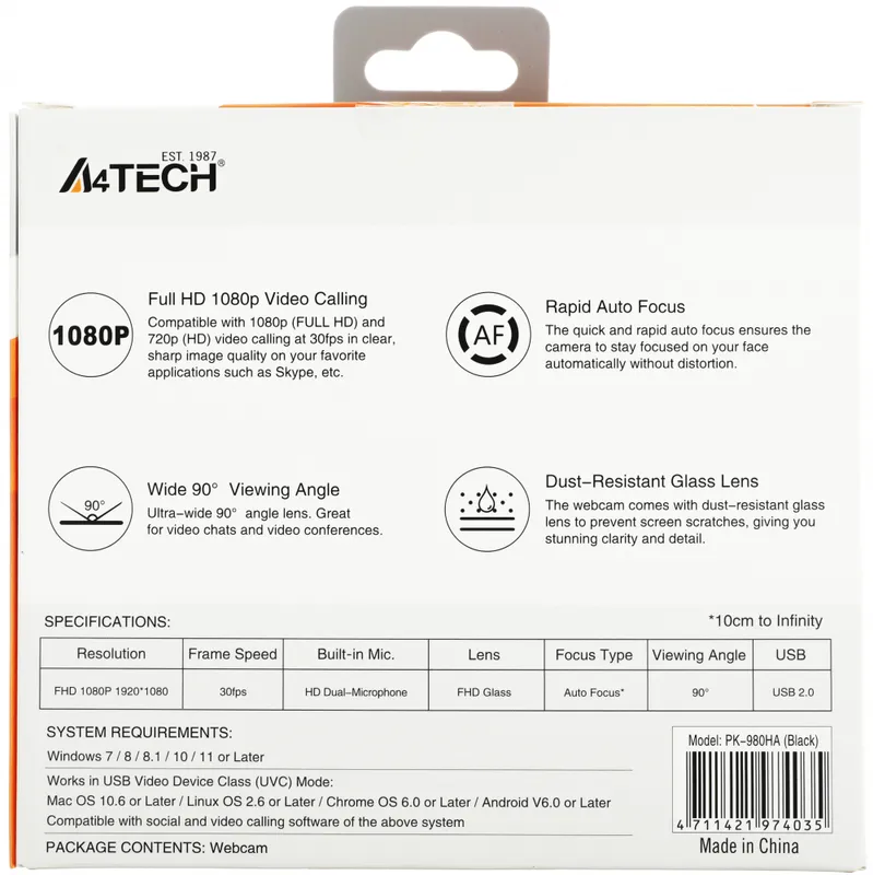 Камера Web A4Tech PK-980HA черный 2Mpix (1920x1080) USB3.0 с микрофоном