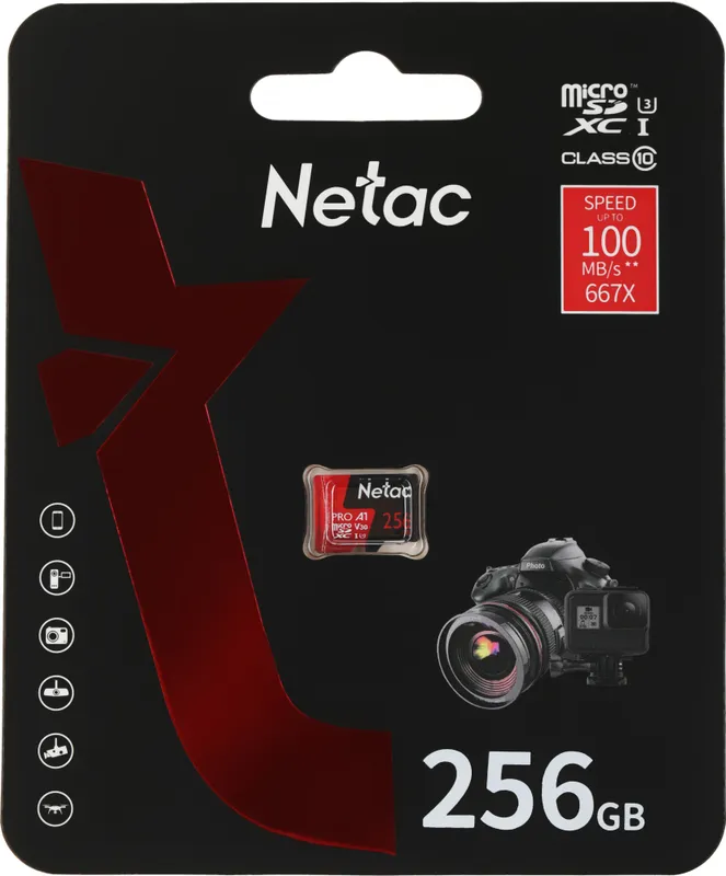 Носитель информации Netac P500 Extreme PRO 256GB MicroSDXC V30/A1/C10 up to 100MB/s, retail pack card only