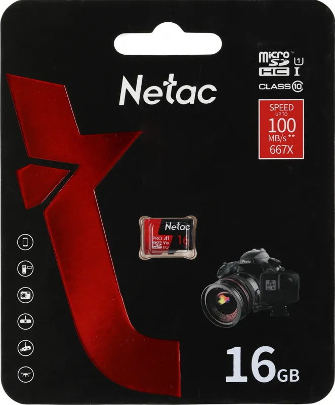Носитель информации Netac P500 Extreme PRO 16GB MicroSDHC V10/U1/C10 up to 100MB/s, retail pack card only