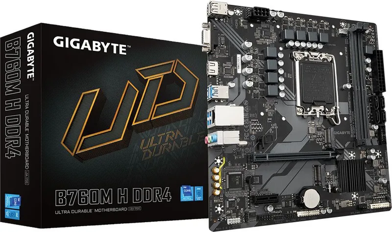 Материнская плата GIGABYTE B760M H DDR4, LGA1700, B760, 2*DDR4, D-Sub+HDMI,  4 SATA 6 Гб/с, M2, Audio, Gb LAN, USB 3.2, USB 2.0, Type-C, COM*1 port, mATX