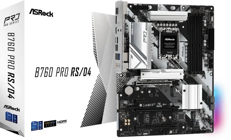 Материнская плата ASROCK B760 PRO RS/D4, LGA1700, B760, 4*DDR4, HDMI+DP, 4xSATA3 6.0 (RAID), M.2 Socket, 4xUSB 3.2, 2xUSB2.0, Type-C, ATX; 90-MXBKS0-A0UAYZ