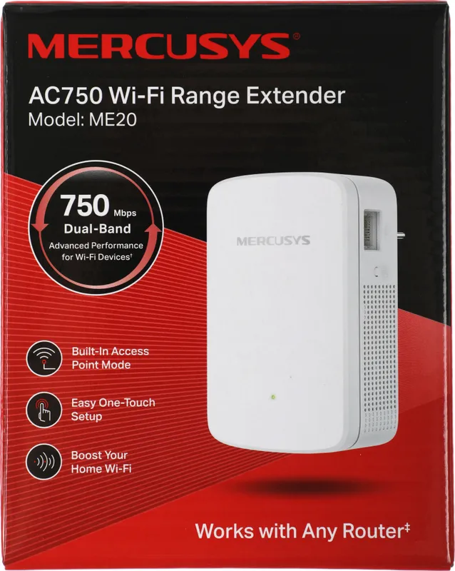 Повторитель беспроводного сигнала Mercusys ME20 AC750 10/100BASE-TX белый