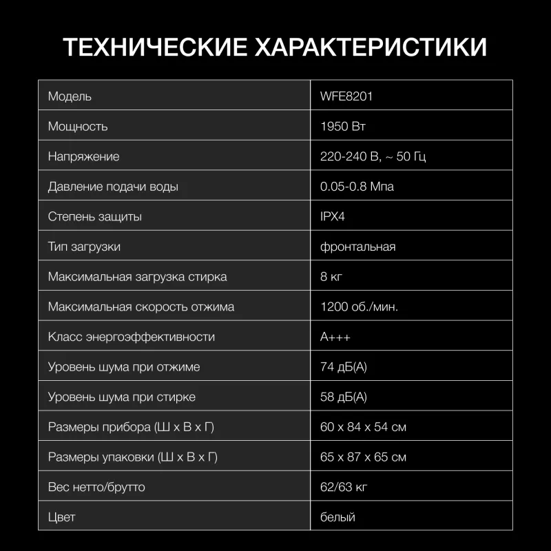 Стиральная машина Hyundai WFE8201 класс: A+++ загр.фронтальная макс.:8кг белый