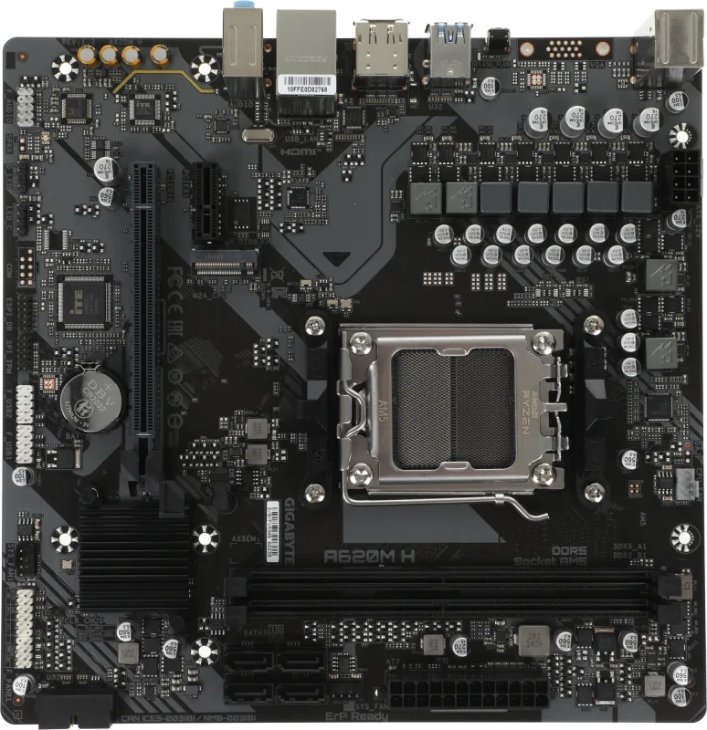 GIGABYTE A620M H, AM5, A620, 2*DDR5, DP+HDMI,  4 SATA 6 Гб/с, M2, Audio, Gb LAN, USB 3.2, USB 2.0, mATX