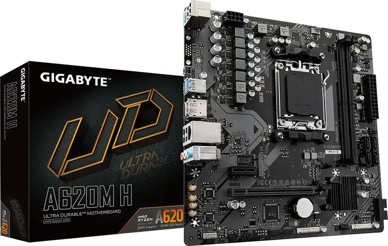 GIGABYTE A620M H, AM5, A620, 2*DDR5, DP+HDMI,  4 SATA 6 Гб/с, M2, Audio, Gb LAN, USB 3.2, USB 2.0, mATX