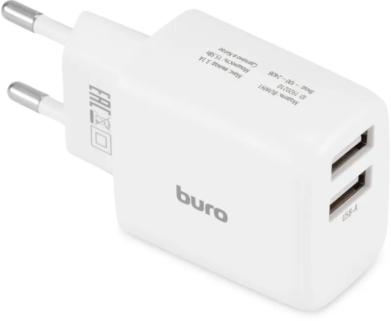 Сетевое зар./устр. Buro BUWH1 15.5W 3.1A 2xUSB универсальное белый (BUWH15S200WH)