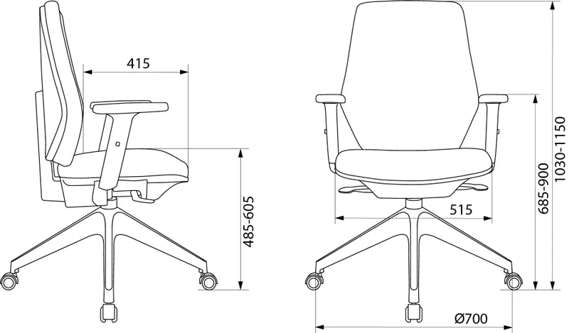 Кресло Бюрократ CH-545L черный 38-418 крестов.4-луч. пластик