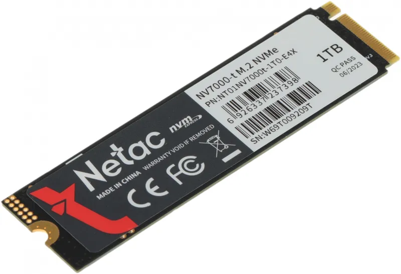SSD накопитель Netac SSD NV7000-t 1TB PCIe 4 x4 M.2 2280 NVMe 3D NAND, R/W up to 7300/6600MB/s, OPS(R4K) 1000K/700K, TBW 640TB, slim heatspreader, 5y wty