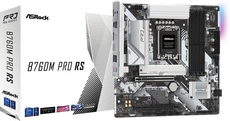 Материнская плата ASROCK B760M PRO RS, LGA1700, B760, 4*DDR5, DP+HDMI, 4xSATA3 6.0 (RAID), M.2 Socket, 4xUSB 3.2, 2xUSB 2.0, mATX; 90-MXBLH0-A0UAYZ