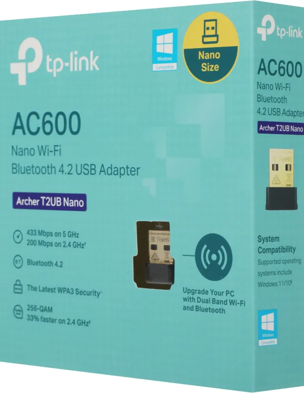 Сетевой адаптер Wi-Fi TP-Link Archer T2UB Nano AC600 USB 2.0 (ант.внутр.) 1ант.