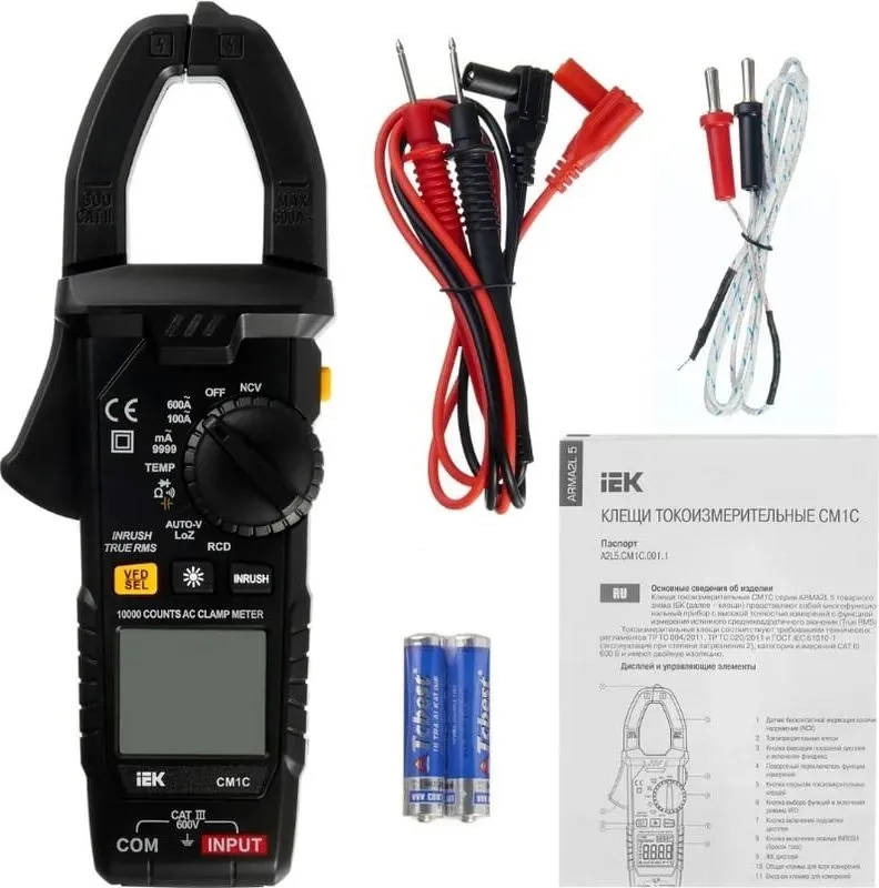 Клещи токоизмерительные IEK ARMA2L 5 CM1C цифр. измер.ток:переменный черный (A2L5-CM13-01)