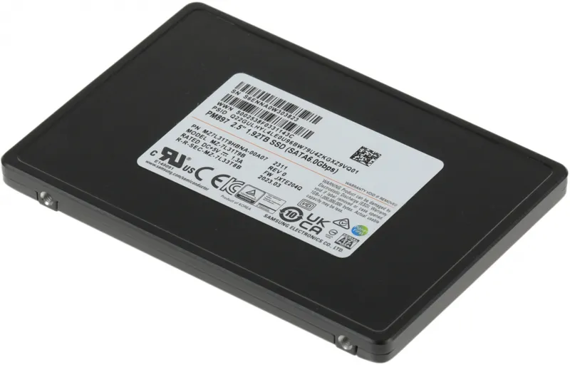 Твердотельный накопитель Samsung Enterprise SSD, 2.5"(SFF), PM897, 1920GB, SATA, 6Gb/s, R560/W530Mb/s, IOPS(R4K) 97K/60K, V6 TLC, MTBF 2M, 3DWPD/5Y, TBW 10512TB, OEM (replace MZ7KH1T9HAJR-00005)