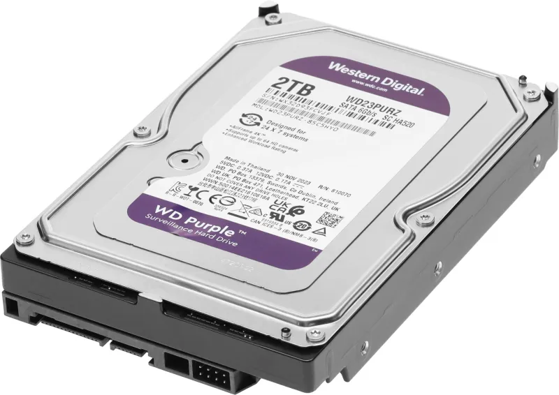 Жесткий диск Western Digital Purple HDD 3.5" SATA 2TB, IntelliPower, 256MB buffer (DV&NVR), WD23PURZ, 1 year