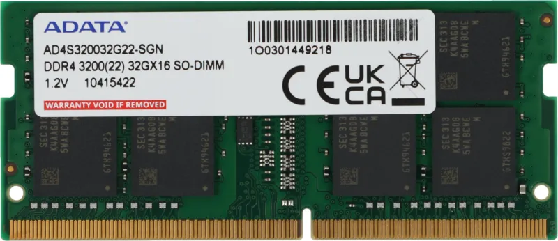 Память DDR4 32Gb 3200MHz A-Data AD4S320032G22-SGN RTL PC4-25600 CL22 SO-DIMM 260-pin 1.2В single rank Ret