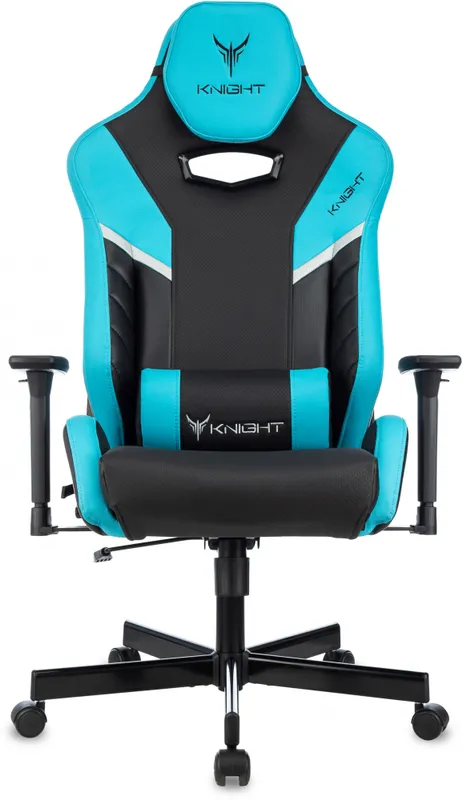 Кресло игровое Knight Thunder 5X черный/голубой эко.кожа крестов. металл