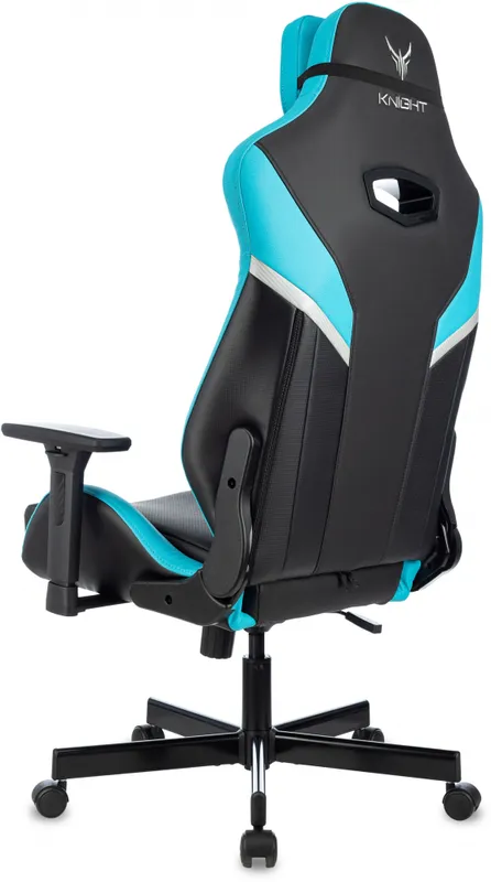 Кресло игровое Knight Thunder 5X черный/голубой эко.кожа крестов. металл