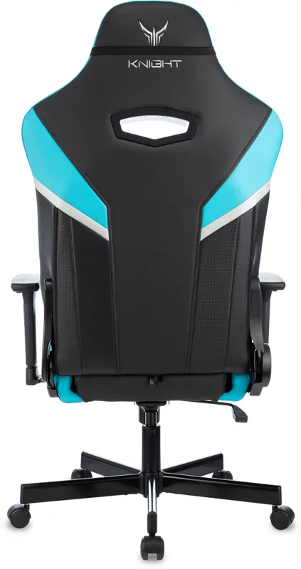 Кресло игровое Knight Thunder 5X черный/голубой эко.кожа крестов. металл