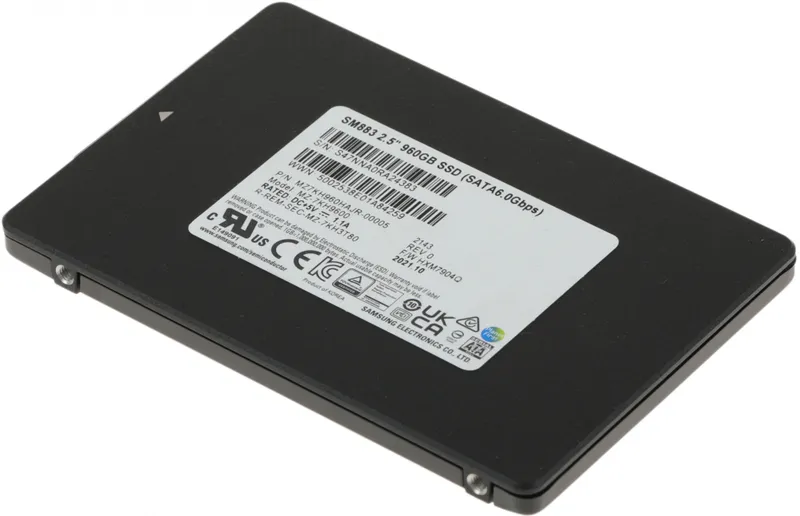 Твердотельный накопитель Samsung Enterprise SSD, 2.5"(SFF), SM883, 960GB, SATA, 6Gb/s, R540/W520Mb/s, IOPS(R4K) 97K/29K, MLC, MTBF 2M, 3DWPD/5Y, TBW 5256TB, OEM, (replace MZ-7KM960E/NE)
