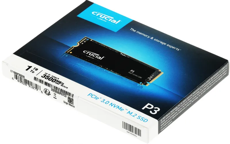 Твердотельный накопитель Crucial SSD Disk P3 1000GB ( 1Tb ) M.2 2280 NVMe (PCIe Gen 3 x4) SSD (3500 MB/s Read 3000 MB/s Write), 1 year, OEM